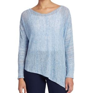 Eileen Fisher Blue Linen Asymmetrical Blouse!